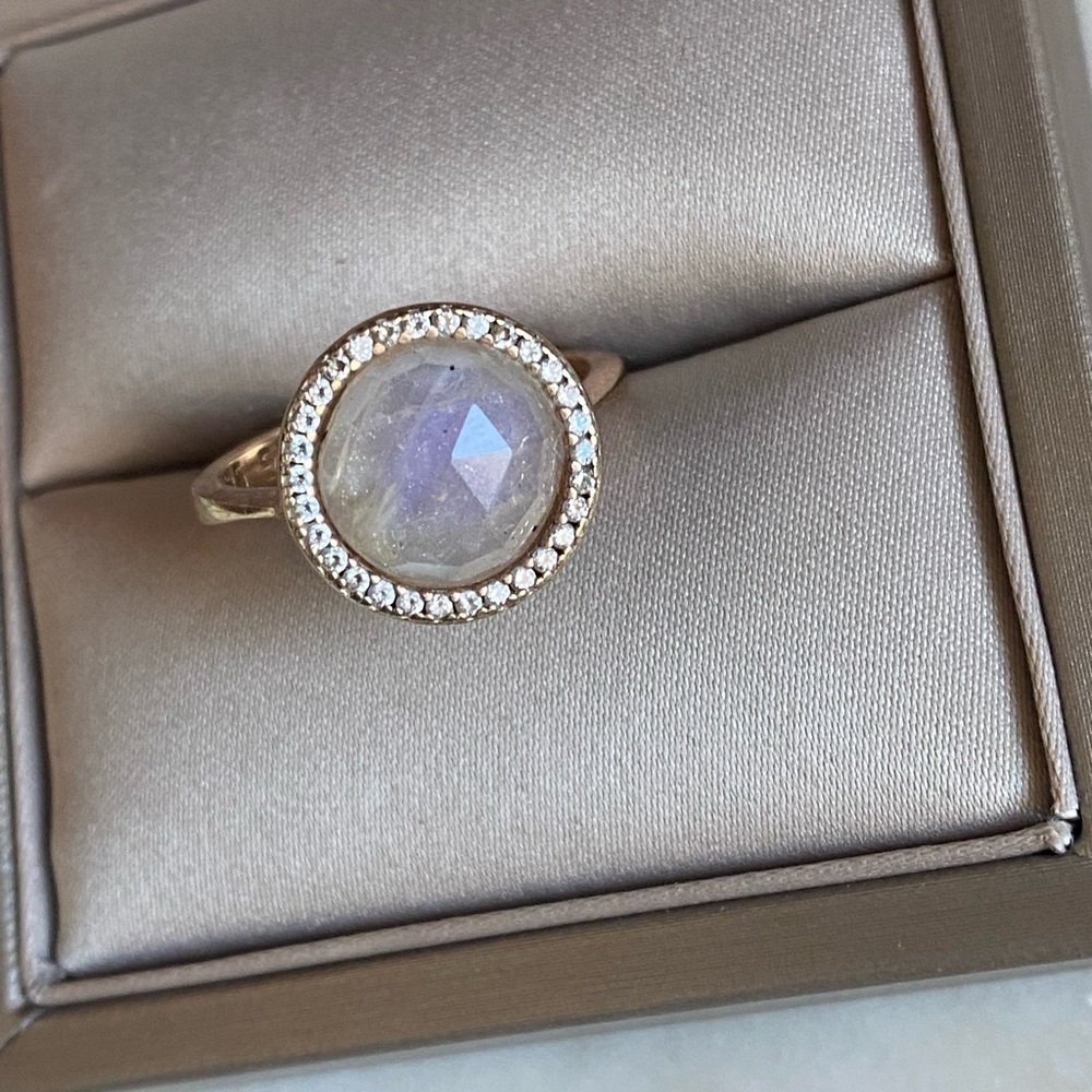 925 Sterling Silver gold plated rainbow moonstone ring size 7 - Picture 4 of 7
